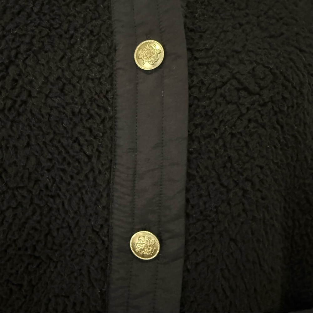 J.Crew Teddy Sherpa Lady Jacket Gold Buttons Small Black Preppy Classic Chic - Picture 7 of 15